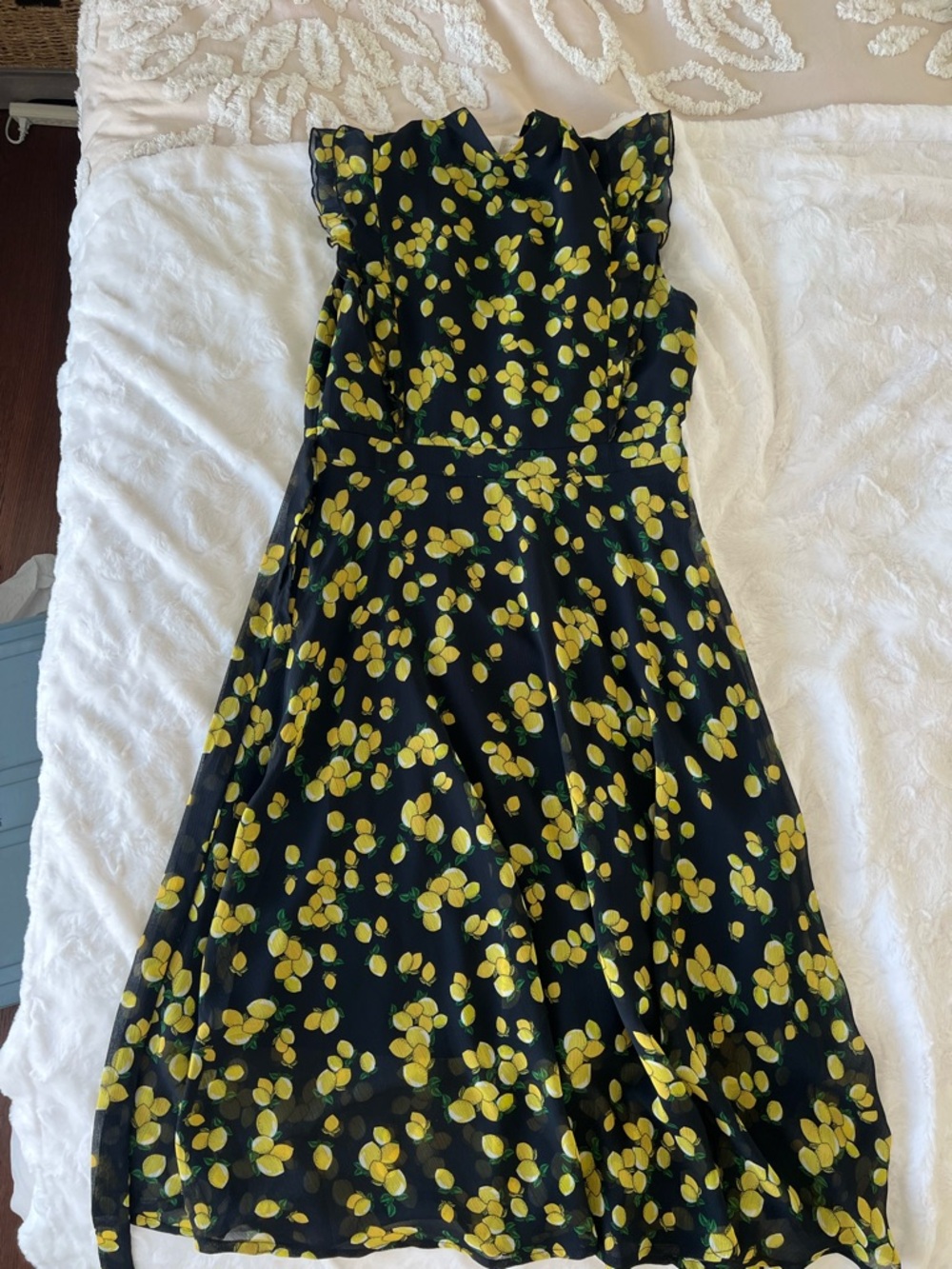 Cupio deep navy Midi Dress with lemon Print